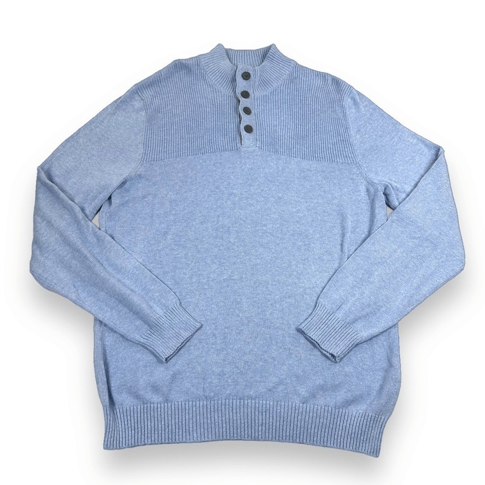 Club Room Sweater Mens Size Large L Blue‎ Button Mock Neck Pullover